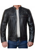 Mens Cafe Racer Black Motorcycle Leather Jacket